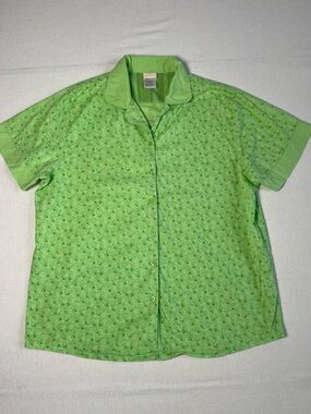 Disney Tinker bell Women’s Button Up Shirt Size XL Green Ladies Relaxed Fit
